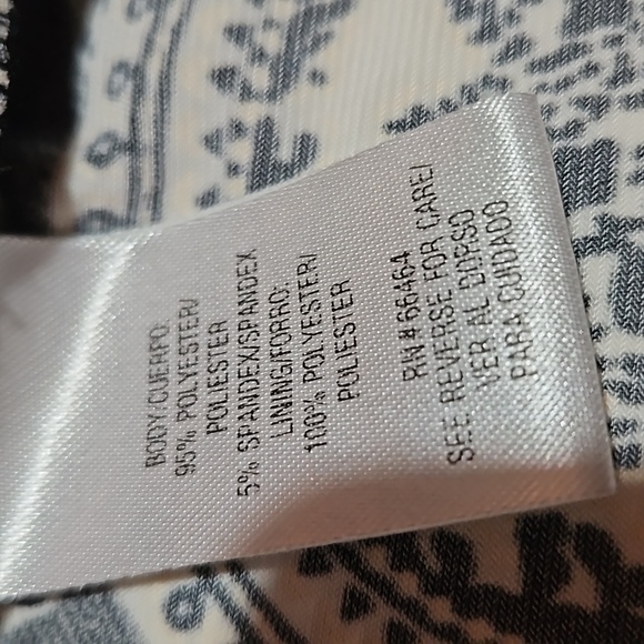 Sandra Darren | Gray and Cream Paisly Faux Wrap Knit Dress - Picture 6 of 12